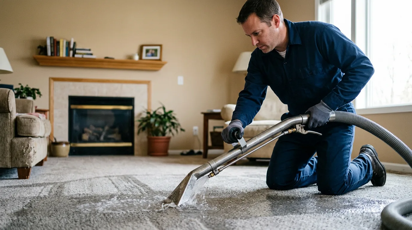 Water damage restoration technician working near Harris, MO